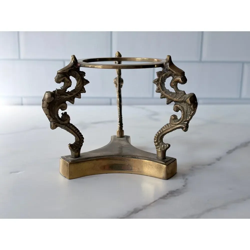 Vintage Gold Tone Dragon Sphere Stand | Metal Crystal Ball Holder